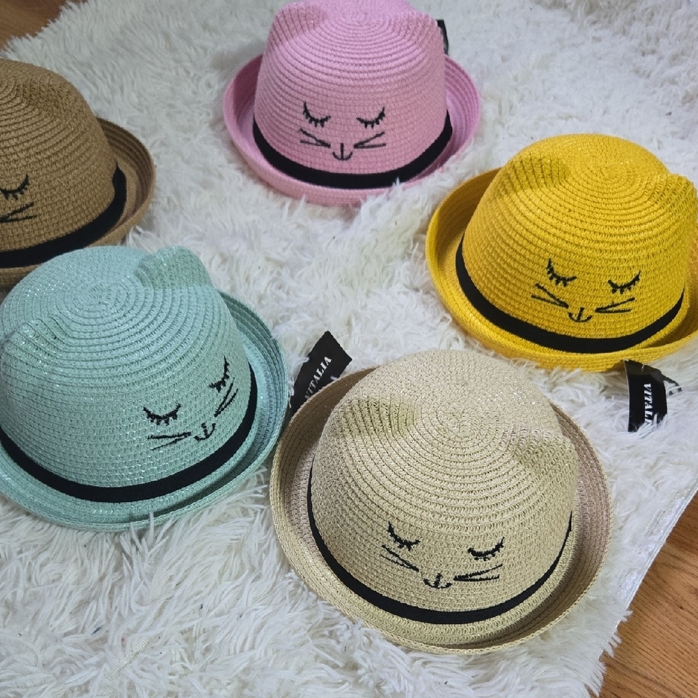 Cute Cat Face Kids Hat - Pink, Yellow, Mint, Tan